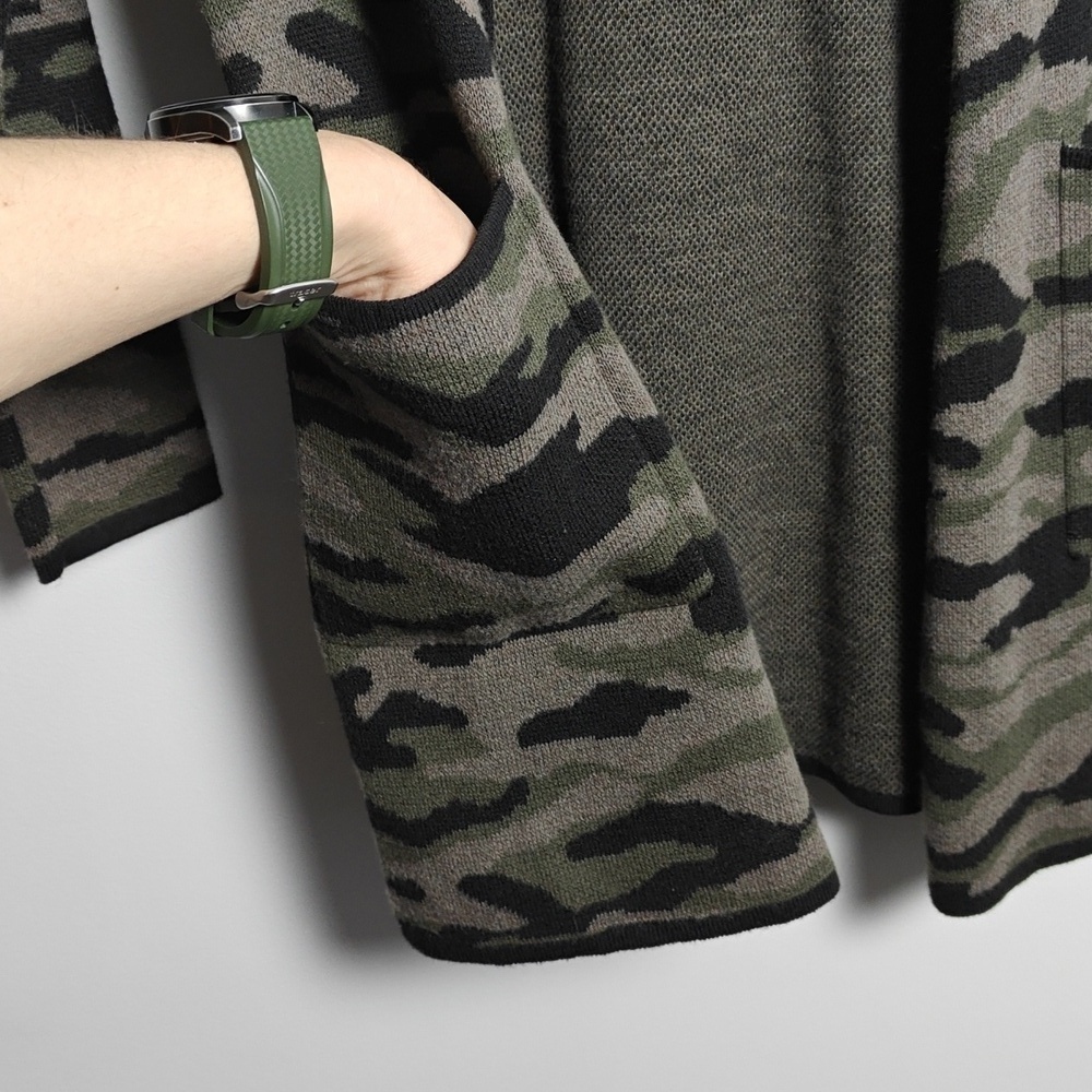 RACHEL ZOE Camouflage Hooded Open Knit Long Sleeve Cardigan Sweater Size XS - Picture 9 of 16